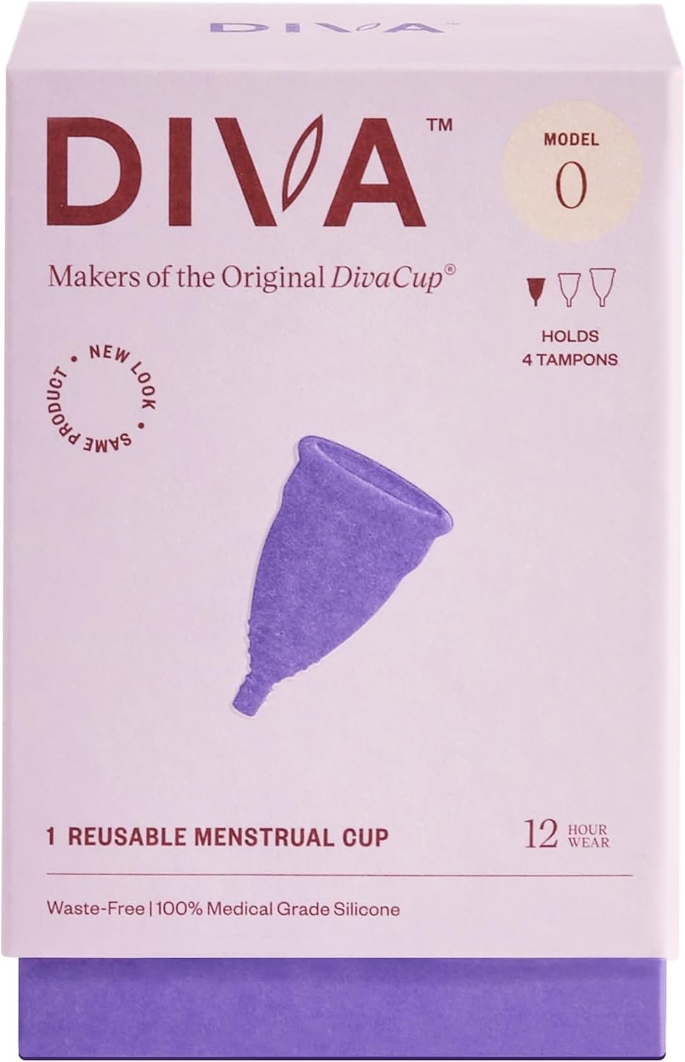 Diva Cup - Medical Grade Silicone Cup for Period Care - Reusable Menstrual Cup - Up to 12 Hours of Continuous Wear - Model 0 (for Slim Vaginal Canals & First-Time Users)