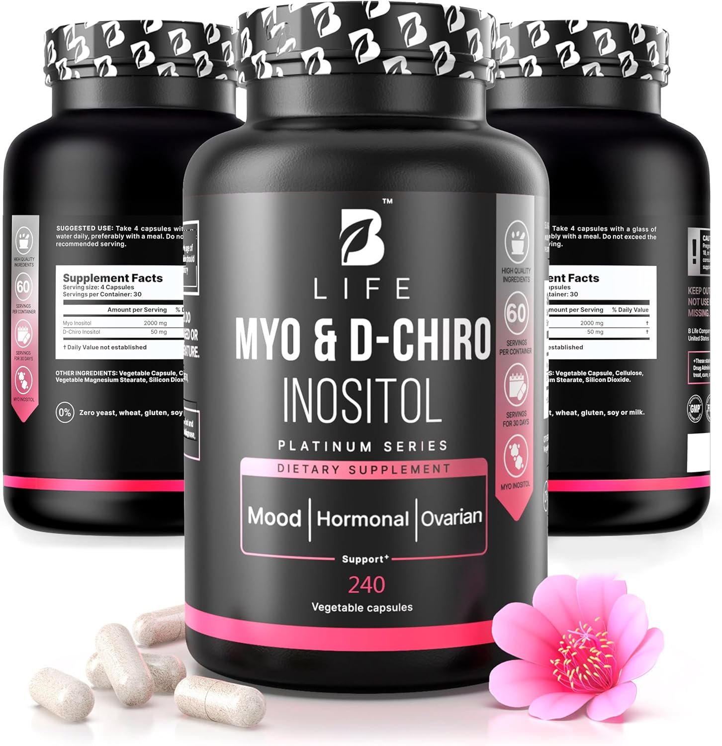 Myo-Inositol & D-Chiro Inositol 40:1 for Women | I Inositol Supplement for Women | Hormone Balance, Fertility & Cycle | Vitamin B8, Insulin & Flo Ovarian Support | 240 Caps