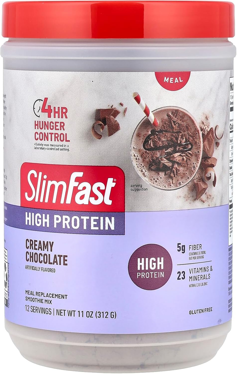 SlimFast Advanced Nutrition Creamy Chocolate Smoothie Mix – Weight Loss Meal Replacement – 20g protein – 11.4 Oz. Canister – 12 servings - Pantry Friendly