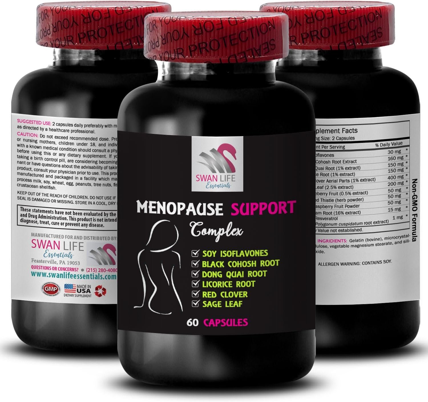 MENOPAUSE SUPPLEMENTS FOR WOMEN - red clover, hot flashes menopause relief, menopause relief herbs, soy isoflavones, wild yam root, night sweats, menopause support complex, menopause relief 1Bot