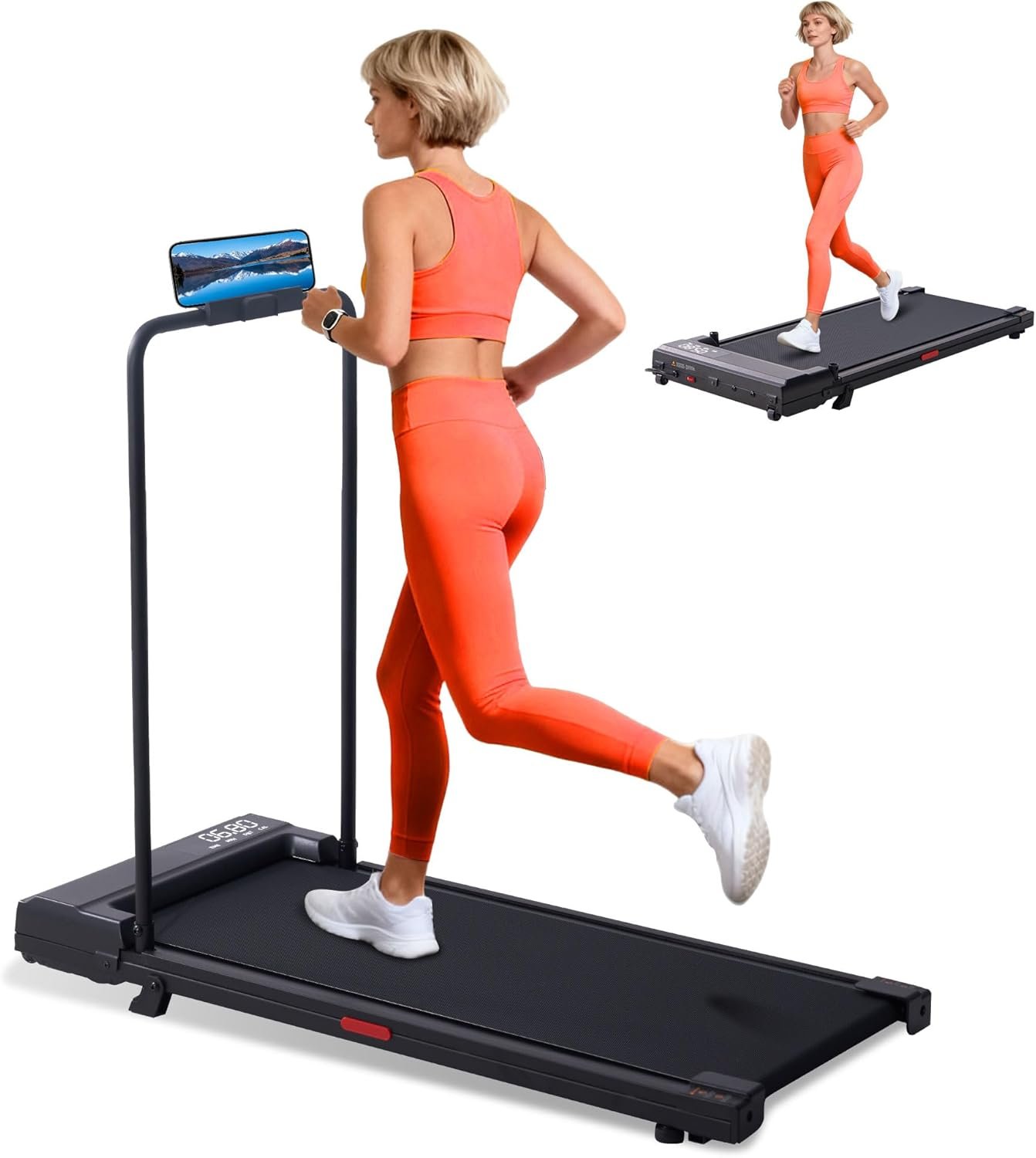 Walking Pad with Incline and Handle Bar, Compact Portable Walking Pad Treadmills for Home/Apartment with Handles,3.0HP Small Electric Treadmill with Incline for Small Space, 0.6-7.6MPH, 350LBS